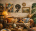 Decoração com quadros em uma sala acolhedora com arte, personalidade e composição visual livre