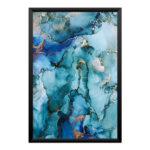 Quadro Abstrato Aquarela – Tons Azul e Dourado