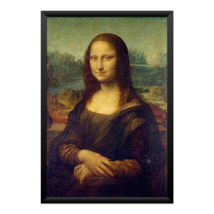 Quadro Mona Lisa de Leonardo da Vinci com moldura preta, arte clássica renascentista para decoração