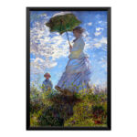 O quadro Woman with a Parasol de Monet apresenta leveza e elegância do impressionismo, ideal para ambientes claros.