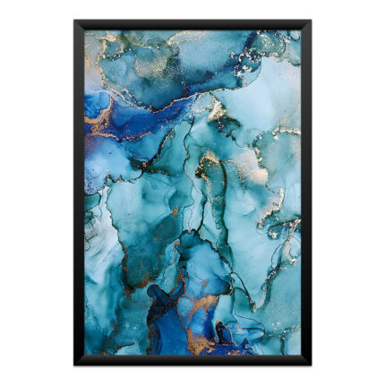 Quadro Abstrato Aquarela - Tons Azul e Dourado